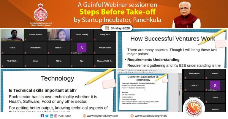 A Gainful Webinar Session on Steps Before Take-off by Startup Incubator, Panchkula