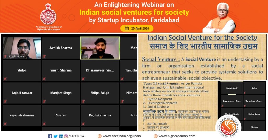 An Enlightening Webinar on Indian Social Venture for Society by Startup Incubator, Faridabad