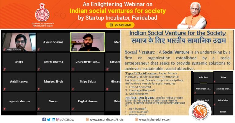 An Enlightening Webinar on Indian Social Venture for Society by Startup Incubator, Faridabad