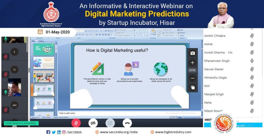 An Informative & Interactive Webinar on Digital Marketing Predictions by Startup Incubator, Hisar