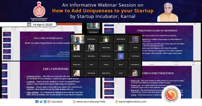 An Informative Webinar Session on How to Add Uniqueness to your Startup by Startup Incubator, Karnal