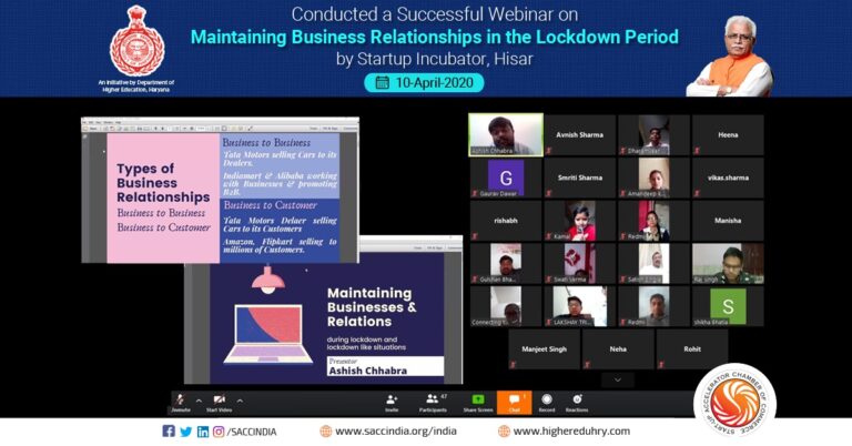 Conducted a Successful Webinar on Maintaining Business Relationship in the Lockdown Period by Startup Incubator, Hisar