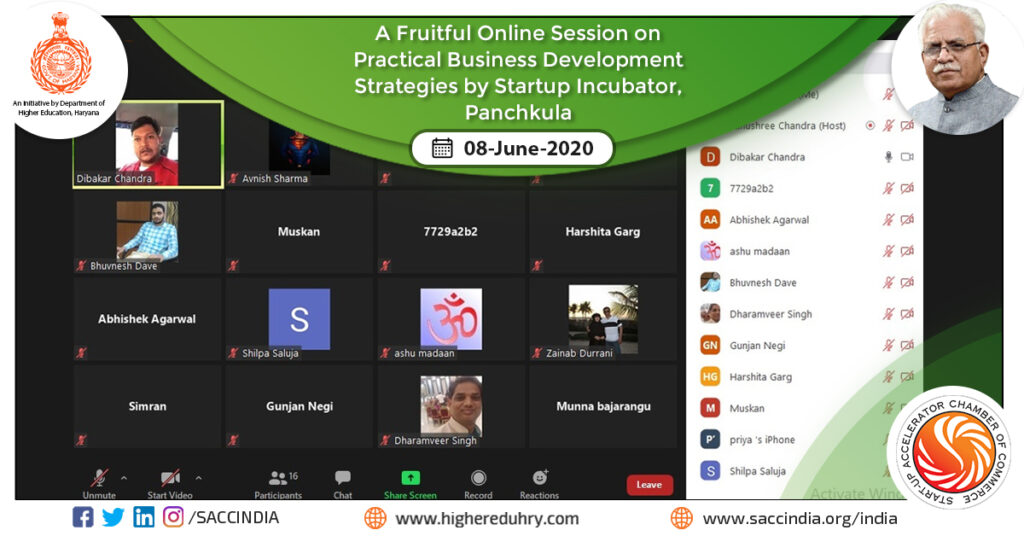 A Fruitful Online Session on Practical Business Development Strategies by Startup Incubator, Panchkula
