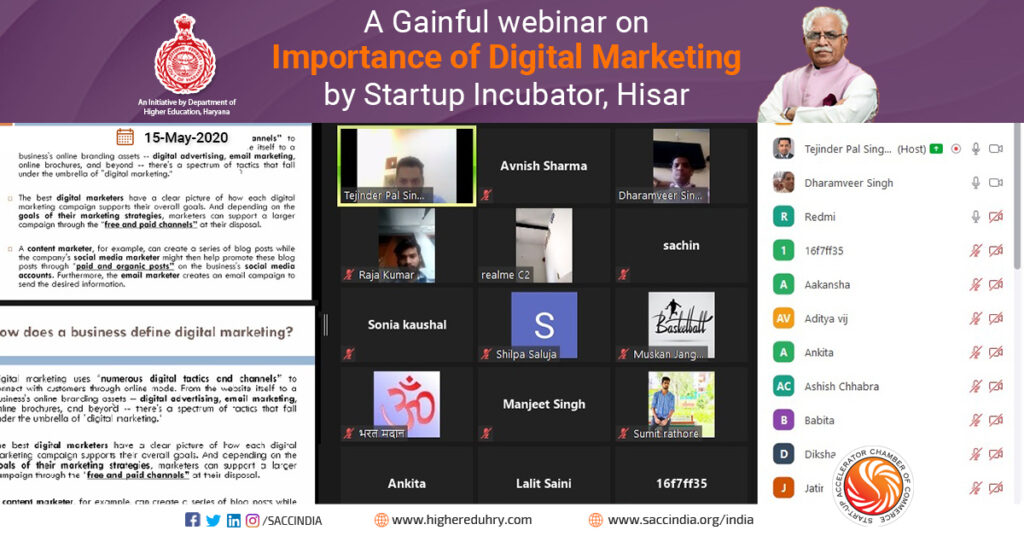 A Gainful Webinar on Importance of Digital Marketing by Startup Incubator, Hisar