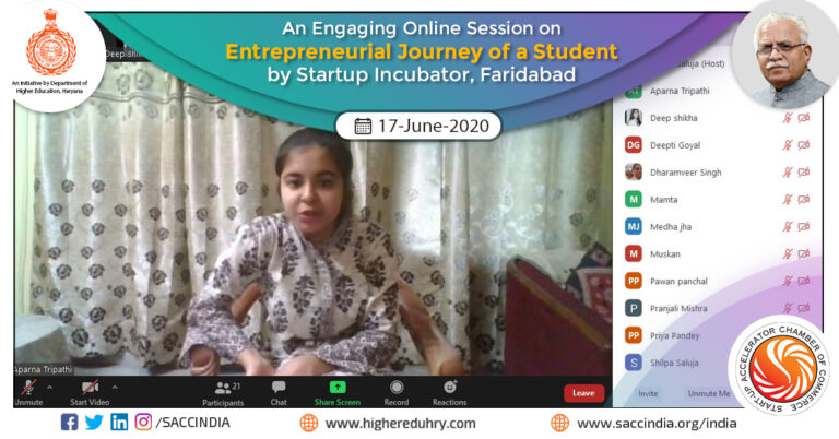 An Engaging Online Session on Entrepreneurial Journey of a Student by Startup Incubator, Faridabad