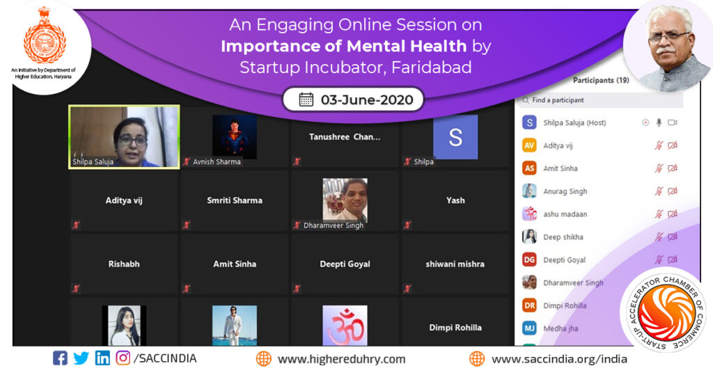 An Engaging Online Session on Importance of Mental Health by Startup Incubator, Faridabad