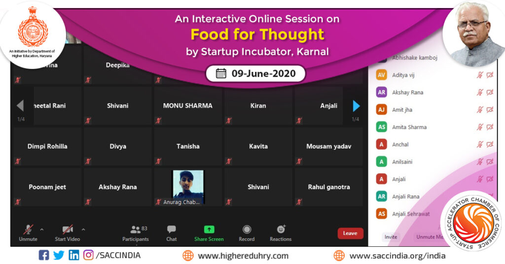 An Interactive Online Session on Food For Thoughts by Startup Incubator, Karnal