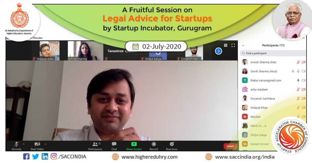 A Fruitful Session on Legal Advice for Startup by Startup Incubator, Gurugram