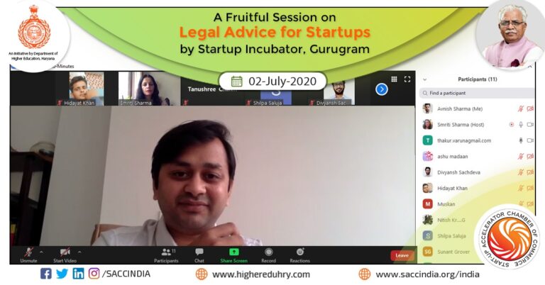 A Fruitful Session on Legal Advice for Startup by Startup Incubator, Gurugram