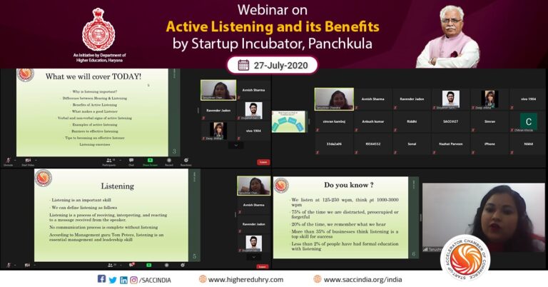 Webinar on Active Listening and its Benefits by Startup Incubator, Panchkula