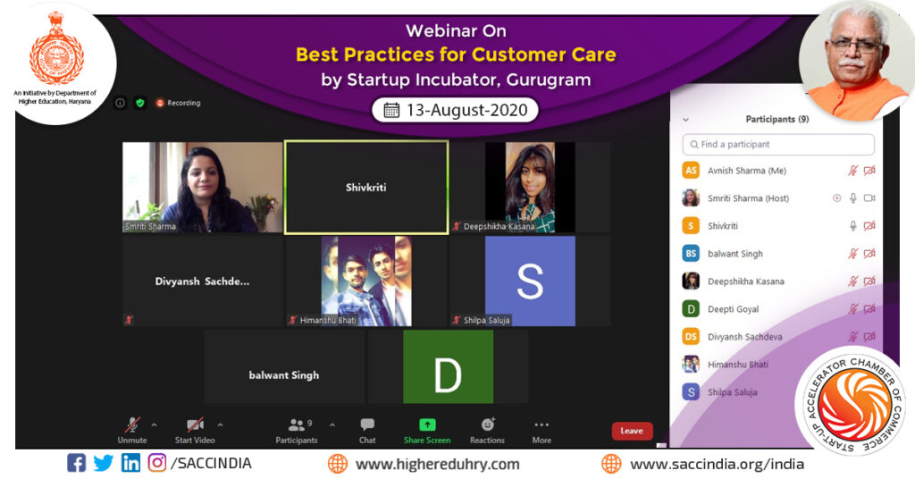 Webinar on Best Practices for Customer Care by Startup Incubator, Gurugram