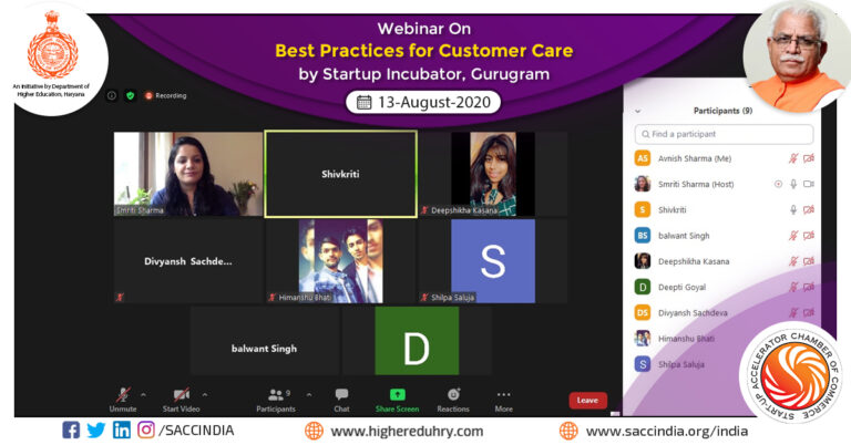 Webinar on Best Practices for Customer Care by Startup Incubator, Gurugram