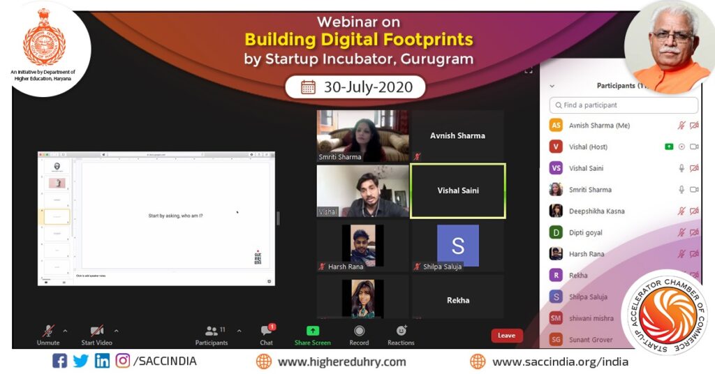 Webinar on Building Digital Footprints by Startup Incubator, Gurugram