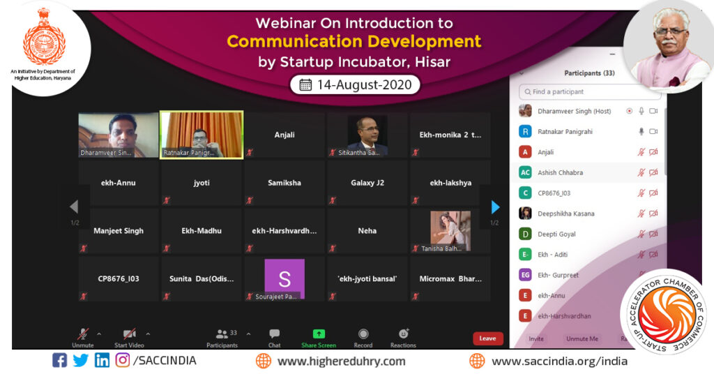 Webinar on Communication Development by Startup Incubator, Hisar