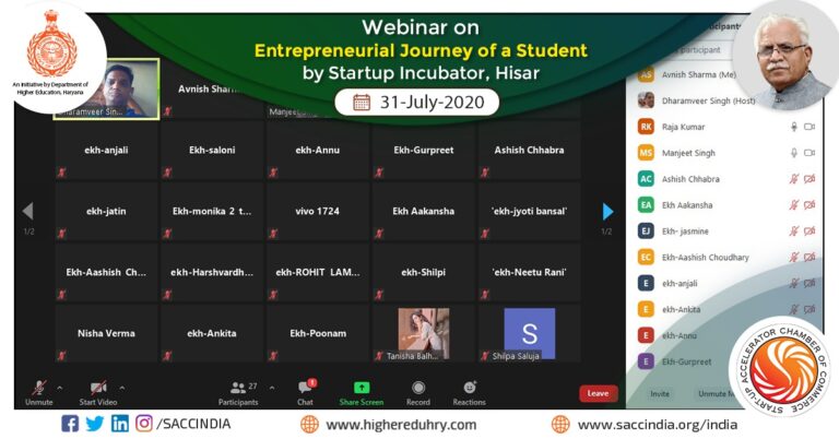 Webinar on Entrepreneurial Journey of a Student by Startup Incubator, Hisar