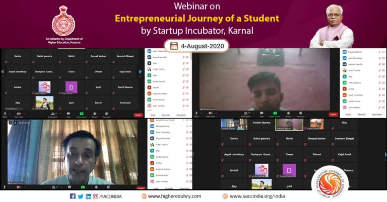 Webinar on Entrepreneurial Journey of a Student by Startup Incubator, Karnal