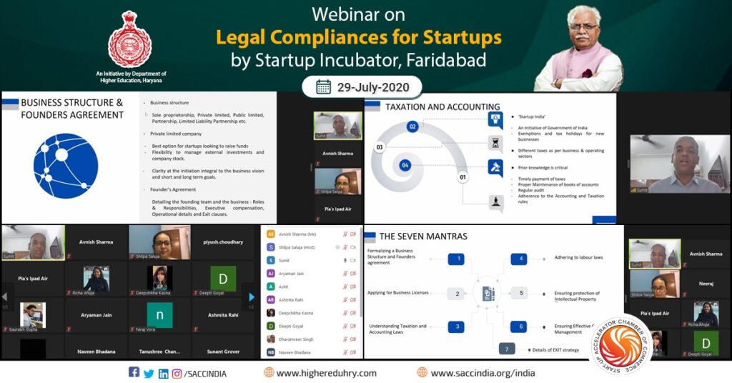 Webinar on Legal Compliances for Startups by Startup Incubator, Faridabad