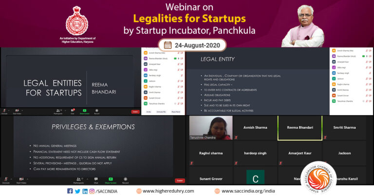 Webinar on Legalities for Startups by Startup Incubator, Panchkula