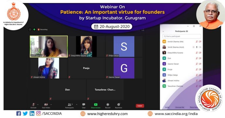 Webinar on Patience: An important virtue of the founders by Startup Incubator, Gurugram