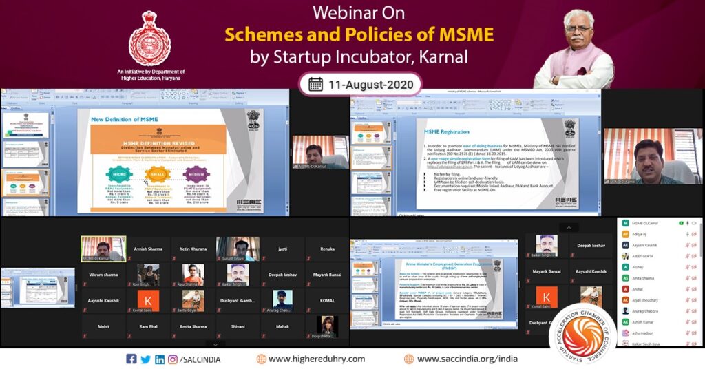 Webinar on Schemes and Policies of MSME by Startup Incubator, Karnal