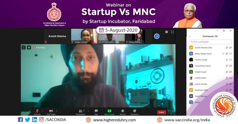 Webinar on Startup vs MNC by Startup Incubator, Faridabad