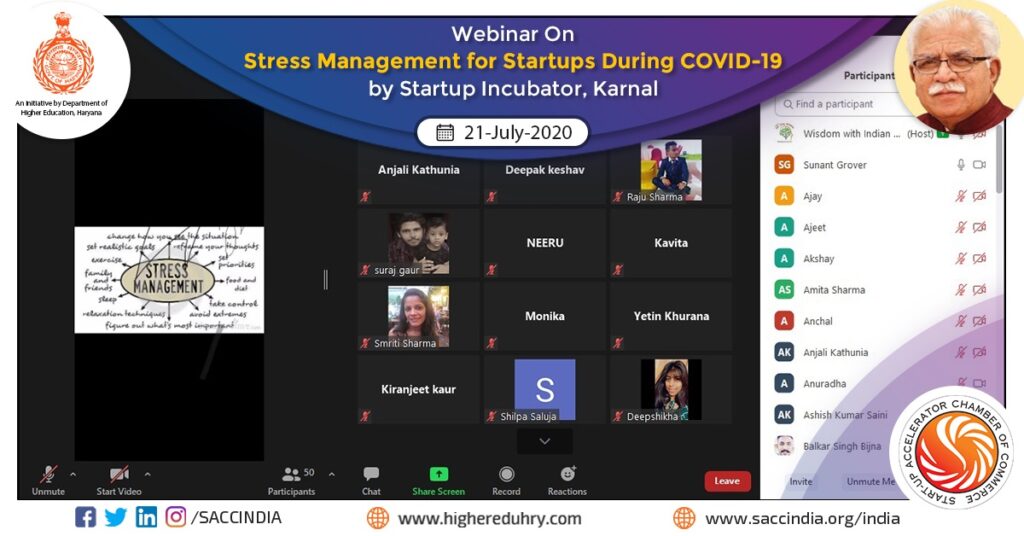 Webinar on Stress Management for Startups During COVID-19 by Startup Incubator, Karnal