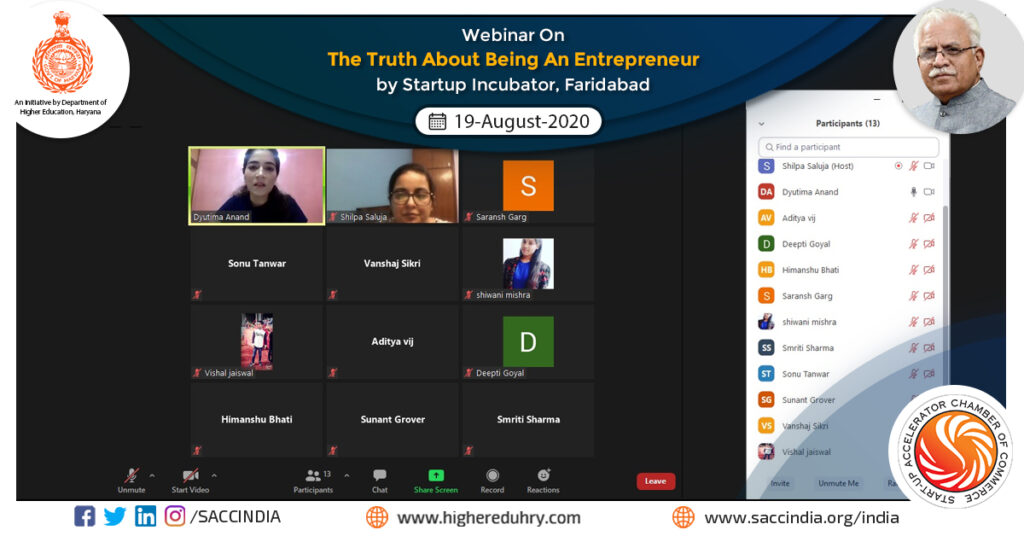 Webinar on The Truth About Being An Entrepreneur by Startup Incubator, Faridabad