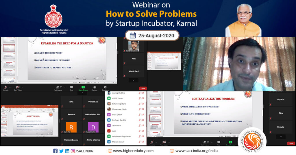 Webinar on How to Solve Problems by Startup Incubator, Karnal