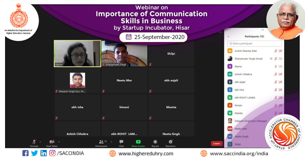 Webinar on Importance of Communication Skills in Business by Startup Incubator, Hisar