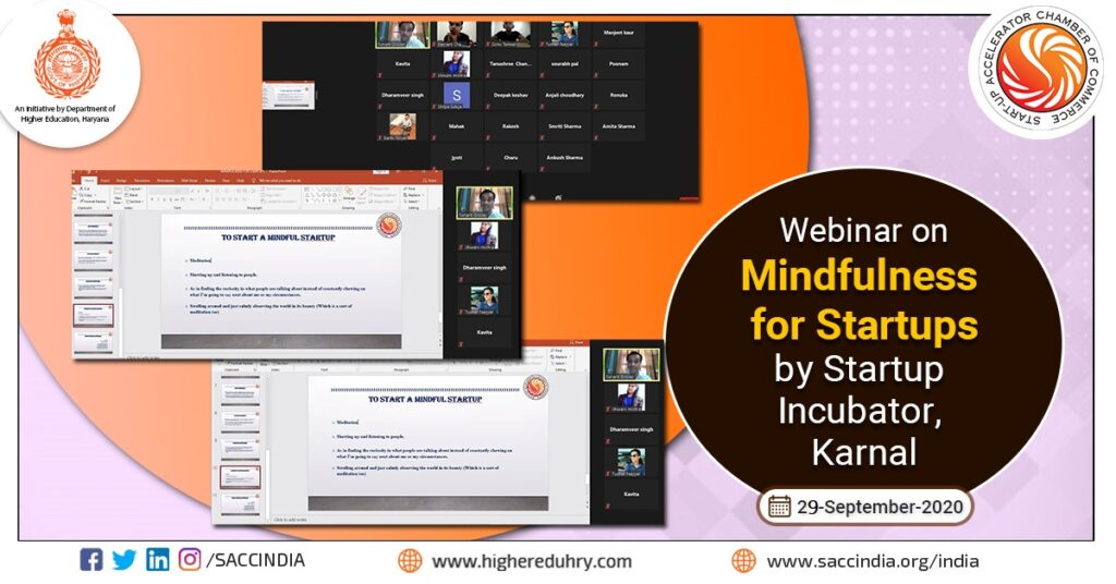 Webinar on Mindfulness for startups by Startup Incubator, Karnal
