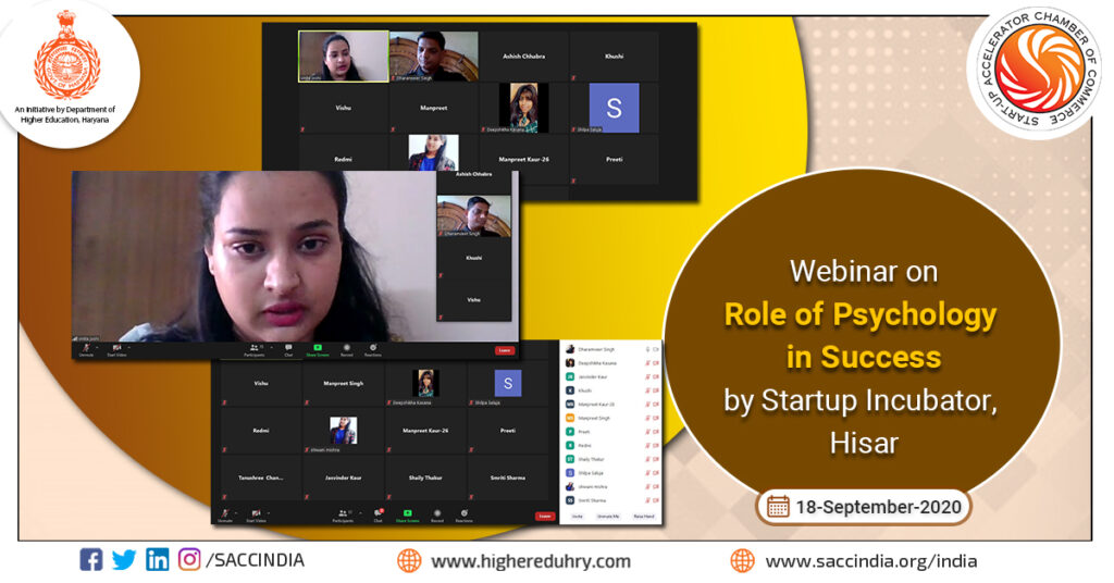 Webinar on Role of Psychology in Success by Startup Incubator, Hisar