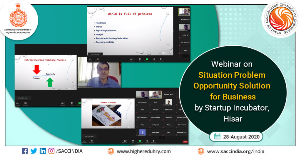 Webinar on Situation Problem Opportunity Solution for Business by Startup Incubator, Hisar