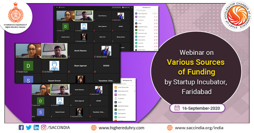 Webinar on Various Sources of Funding by Startup Incubator, Faridabad
