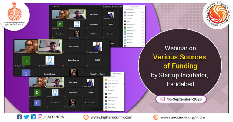 Webinar on Various Sources of Funding by Startup Incubator, Faridabad