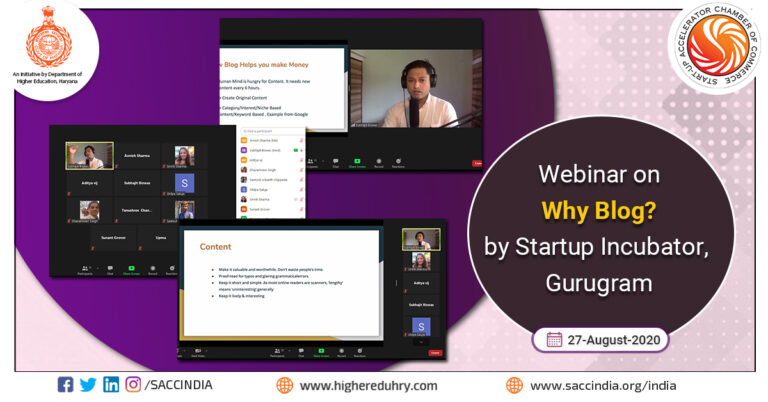 Webinar on Why blog by Startup Incubator, Gurugram