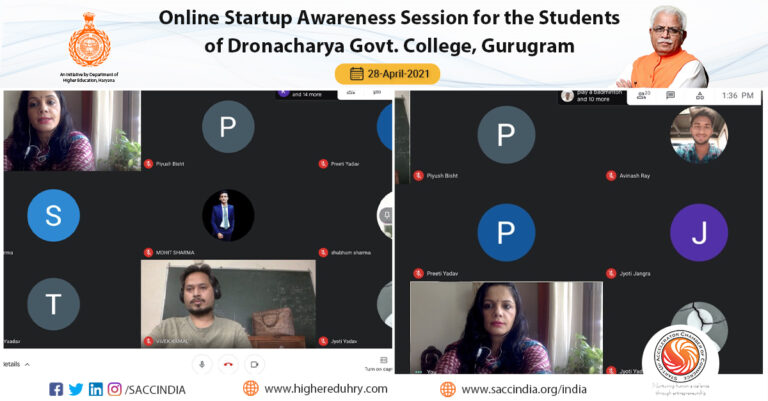 Online Startup Awareness Session for the Students of Dronacharya Govt. College, Gurugram