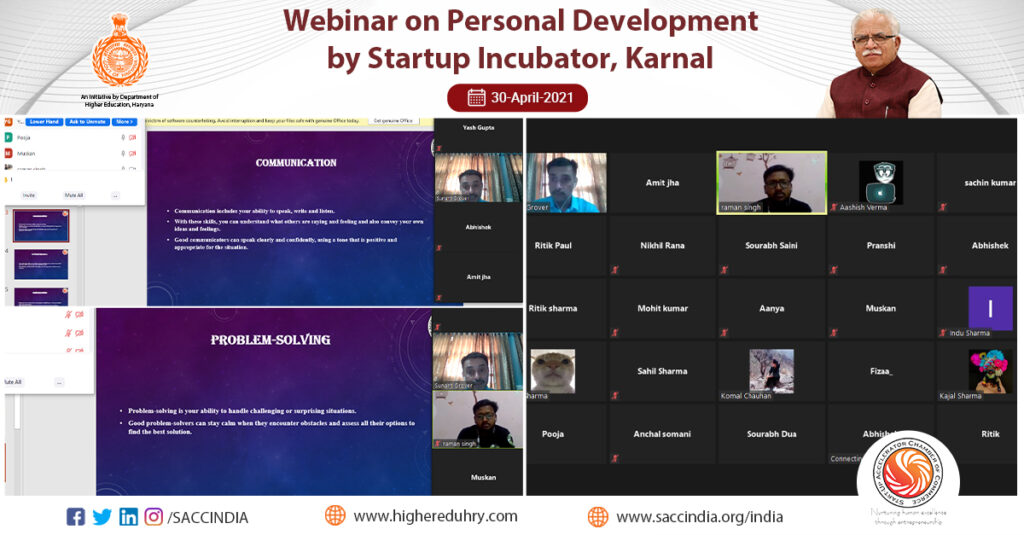 Webinar on Personal Development by Startup Incubator, Karnal