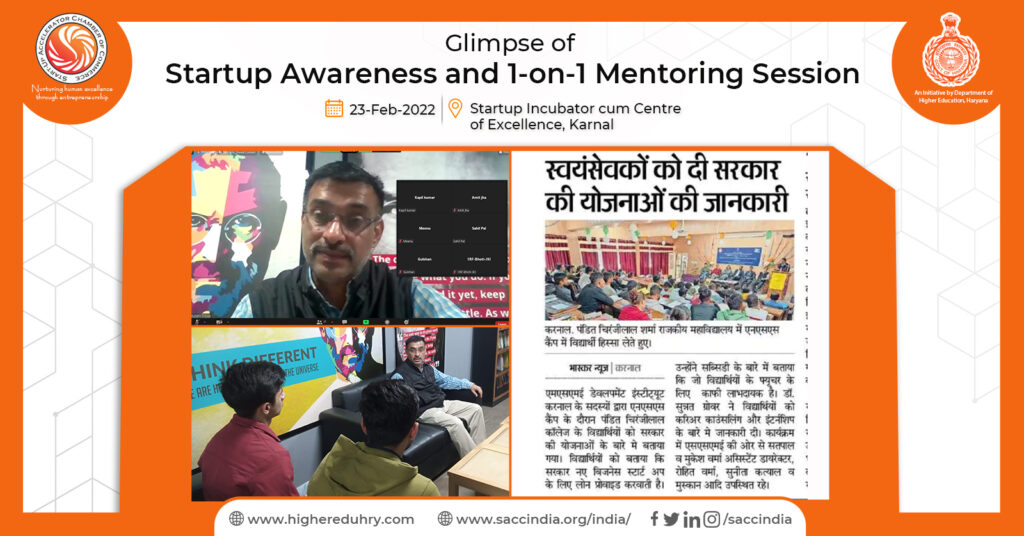 Startup Awareness and 1-on-1 Mentoring Session, Karnal