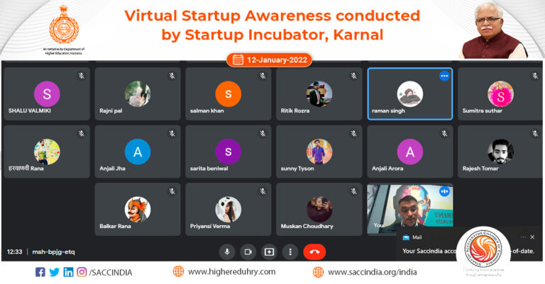 Virtual Startup Awareness Session Conducted by Startup Incubator, Karnal